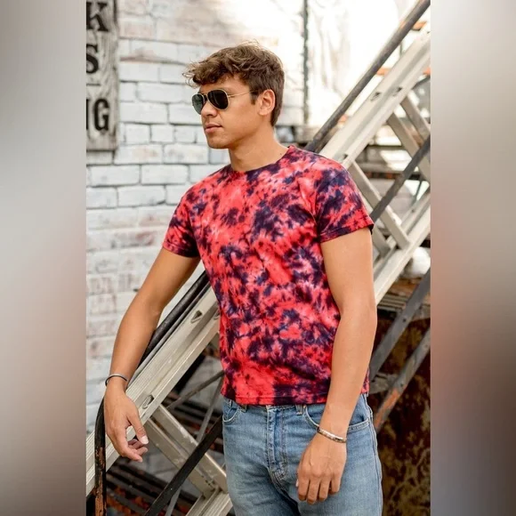 Mens Brisco Brands Red/Black Crystal Tie Dyed Tee - Picture 4 of 4